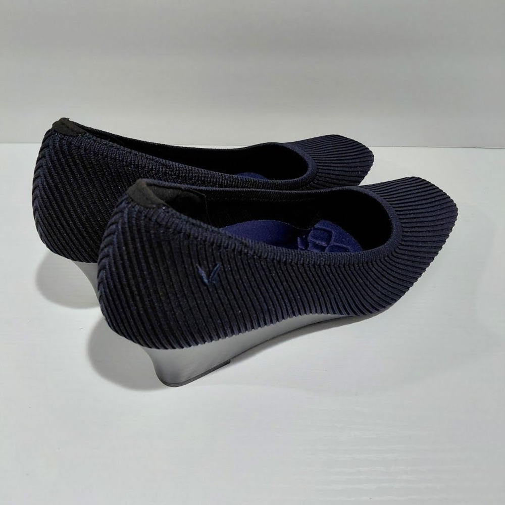 Vivaia Margot Wedge Pro Navy Blue Ribbed Knit Square Toe Pumps Womens Size 39.5 - Picture 8 of 12